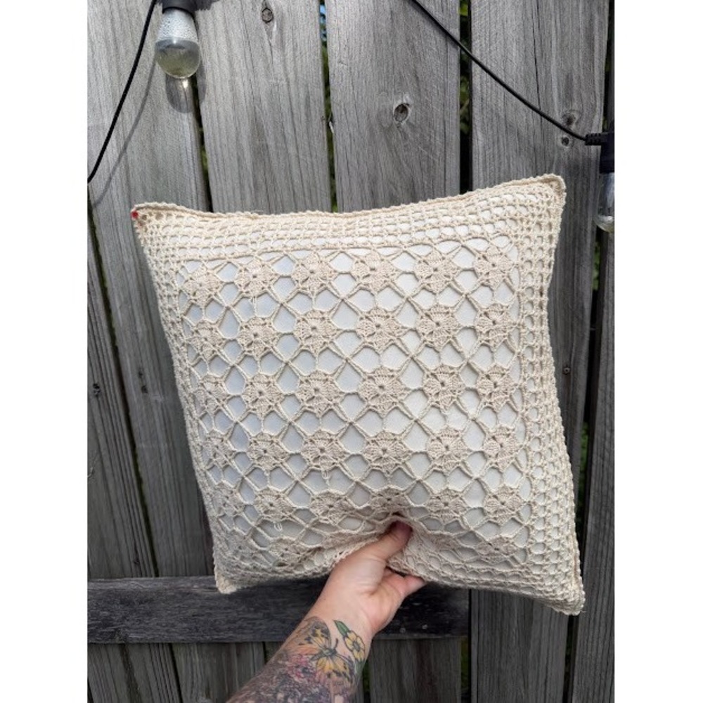 Boho Unbranded Throw Pillow Unisex OS Cream Crochet Floral Lace Cottagecore